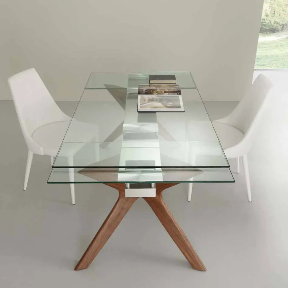 Table extensible moderne en acier inoxydable et verre trempé Kentucky Viadurini