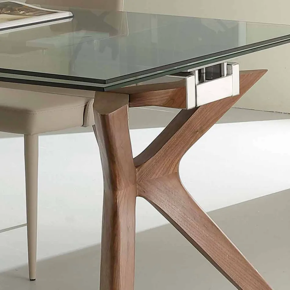 Table extensible moderne en acier inoxydable et verre trempé Kentucky Viadurini