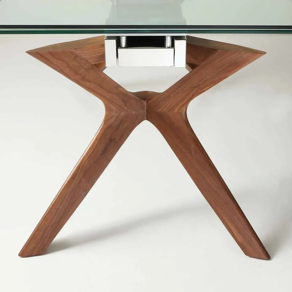 Table extensible moderne en acier inoxydable et verre trempé Kentucky Viadurini