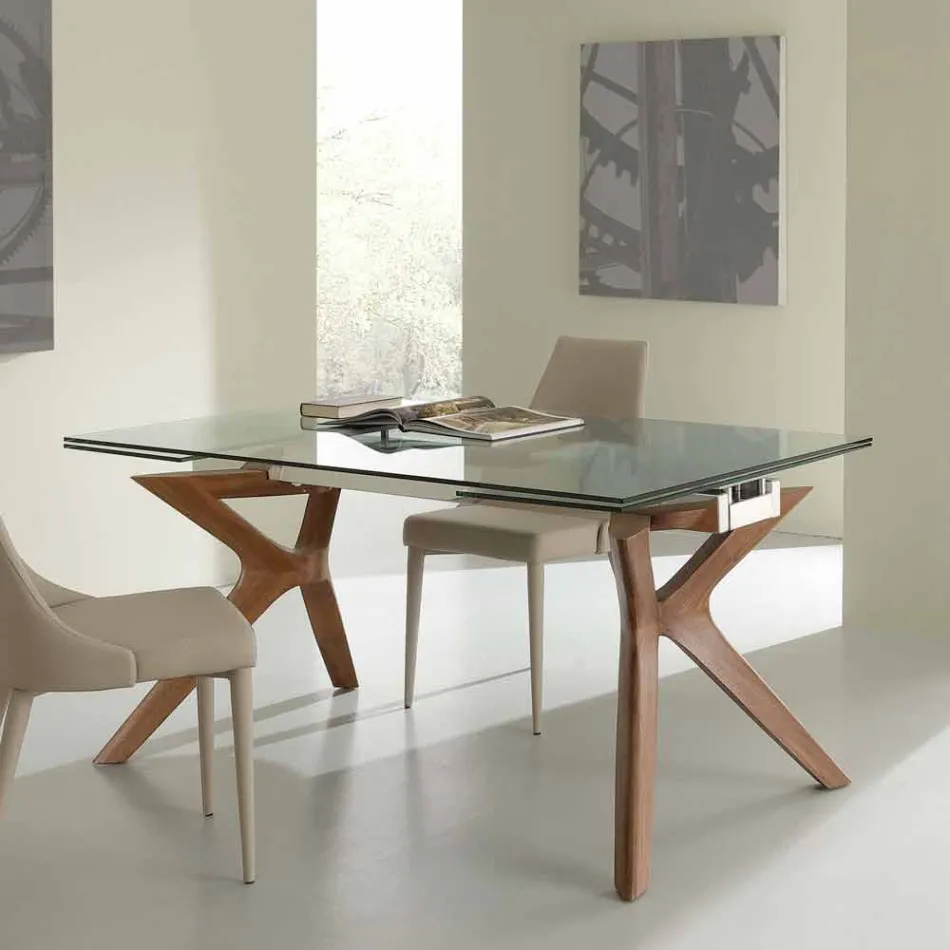 Table extensible moderne en acier inoxydable et verre trempé Kentucky Viadurini