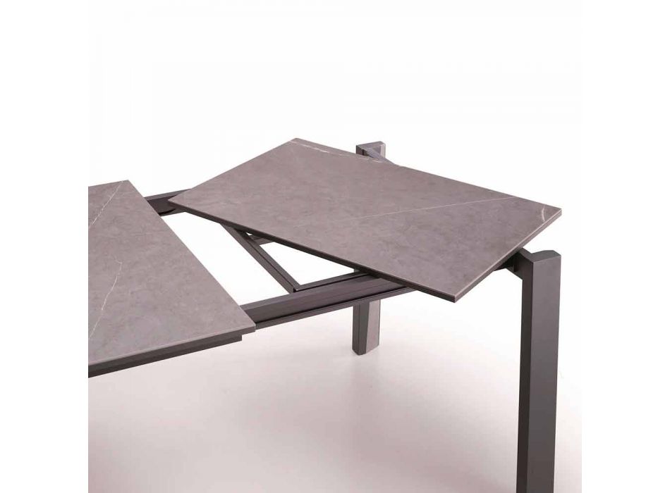 Table à rallonge moderne en grès et bois de hêtre fabriquée en Italie Duccio Viadurini