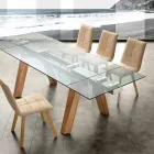 Table extensible moderne en verre et bois massif naturel Florida Viadurini
