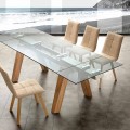 Table extensible Florida de design, en bois massif naturel et verre