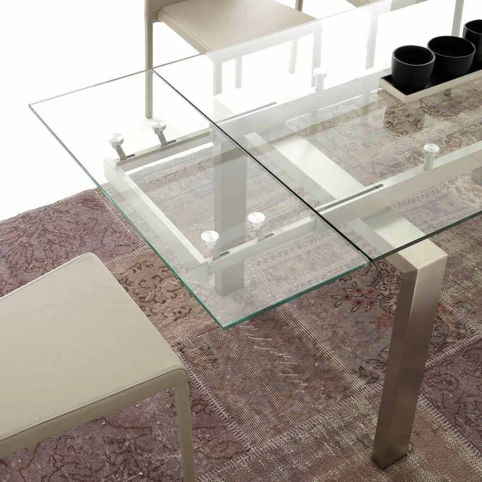 Table extensible moderne en verre trempé et acier Georgia Viadurini