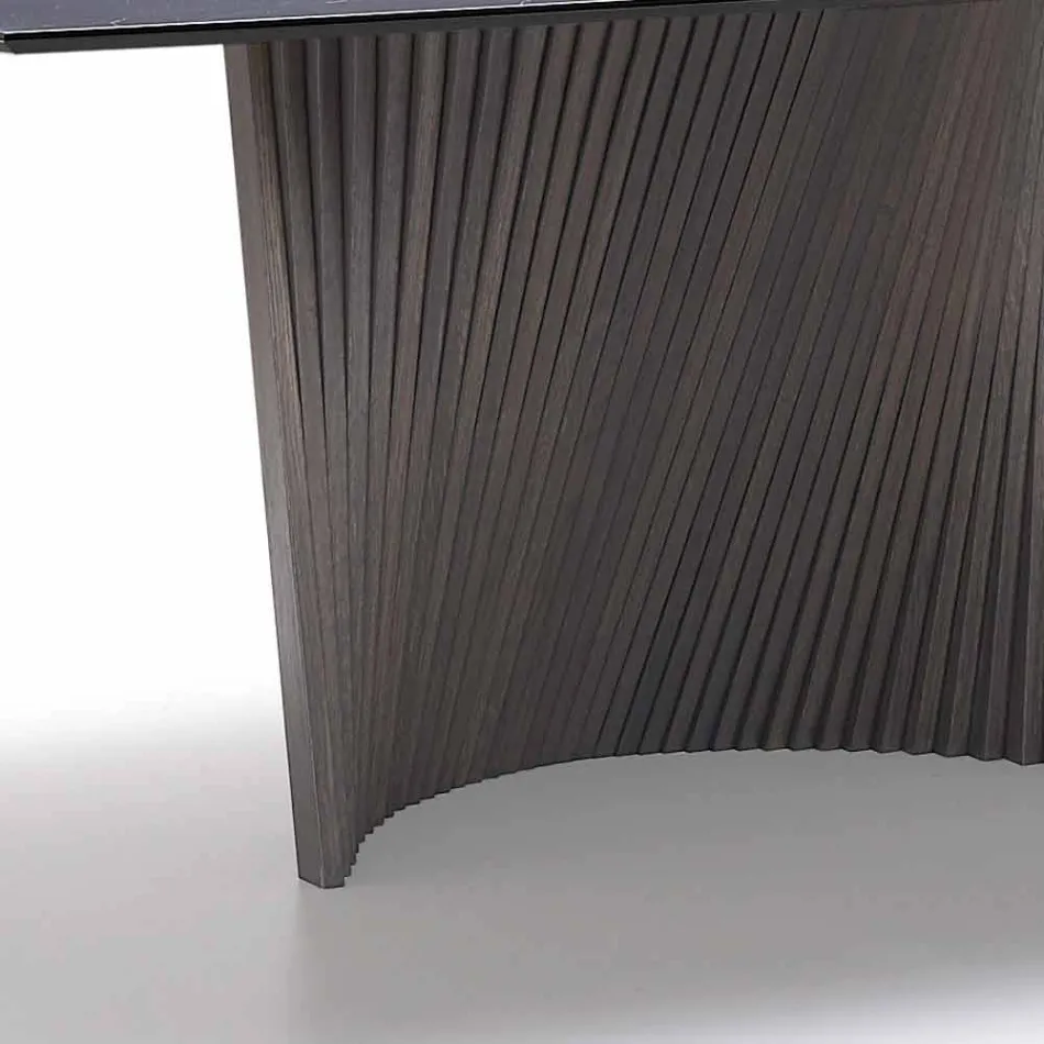 Table moderne avec plateau en grès effet marbre fabriqué en Italie, Adrano Viadurini