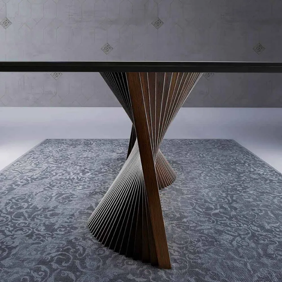 Table moderne avec plateau en grès effet marbre fabriqué en Italie, Adrano Viadurini