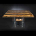 Table de design Venezia, en verre et bois, made in Italy