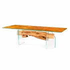 Moderne table en bois d'olivier et de verre rectangulaire Portofino Viadurini
