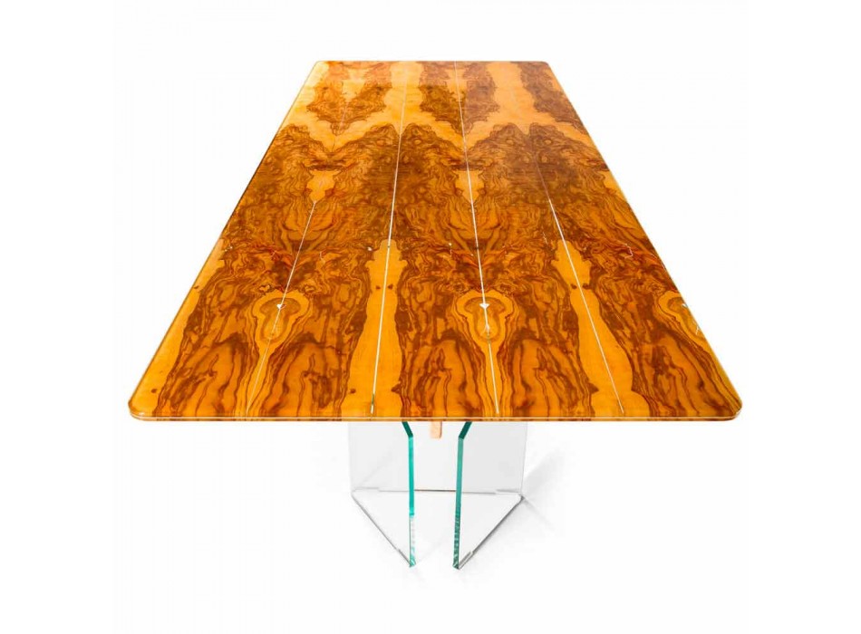 Moderne table en bois d'olivier et de verre rectangulaire Portofino Viadurini