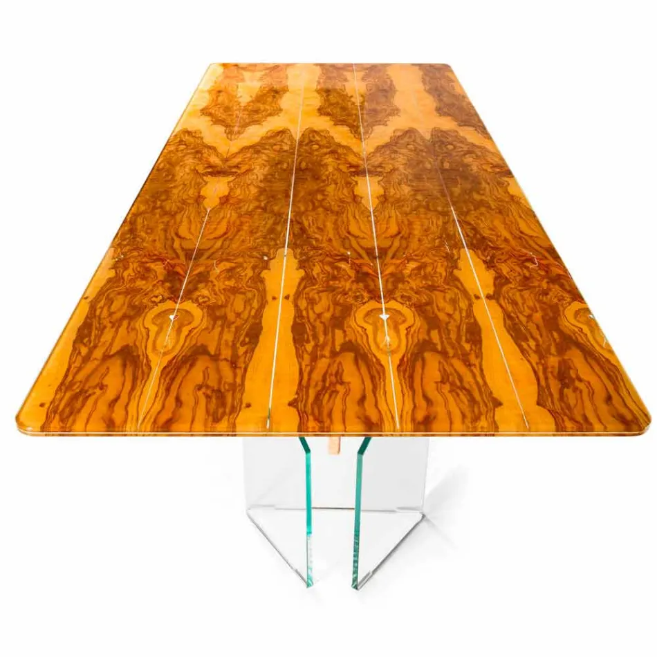 Moderne table en bois d'olivier et de verre rectangulaire Portofino Viadurini