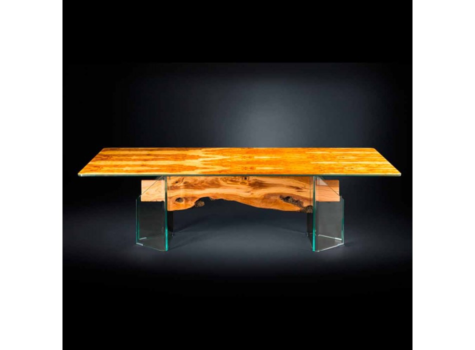 Moderne table en bois d'olivier et de verre rectangulaire Portofino Viadurini