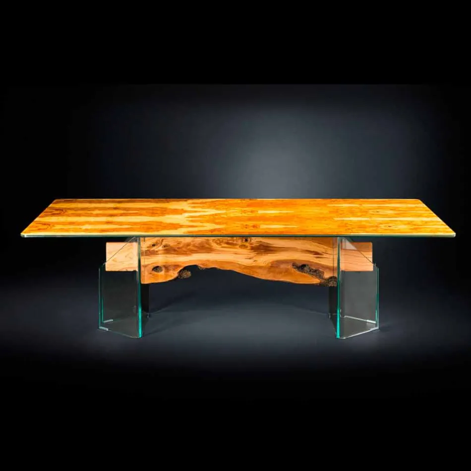 Moderne table en bois d'olivier et de verre rectangulaire Portofino Viadurini