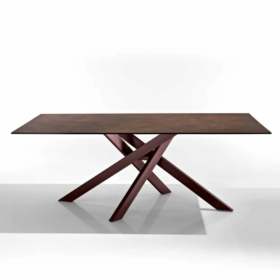 Table moderne en vitrocéramique et métal fabriquée en Italie, Dionigi Viadurini
