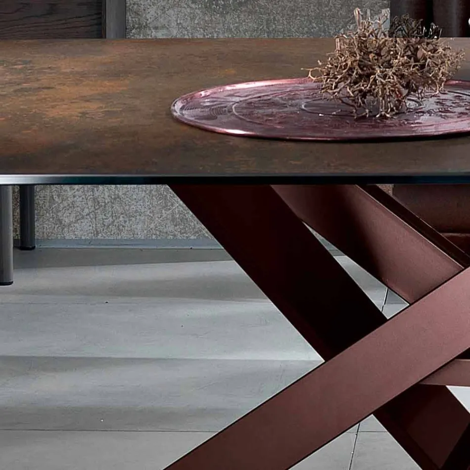 Table moderne en vitrocéramique et métal fabriquée en Italie, Dionigi Viadurini