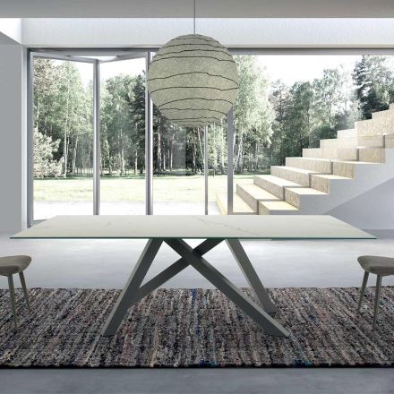 Table rectangulaire moderne en céramique et acier fabriquée en Italie - Settimmio Viadurini