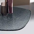 Table ovale 180 x 100 cm en verre martelé fumé et métal - Domus Viadurini