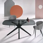 Table ovale 180 x 100 cm en verre martelé fumé et métal - Domus Viadurini