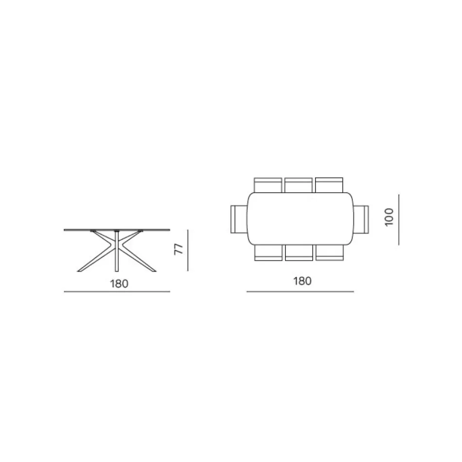 Table ovale 180 x 100 cm en verre martelé fumé et métal - Domus Viadurini