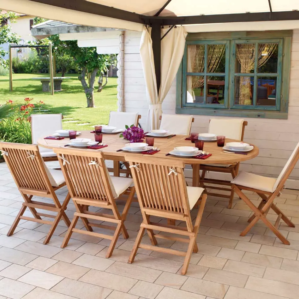 Table d'extérieur ovale extensible jusqu'à 240 cm en teck - Lierre Viadurini