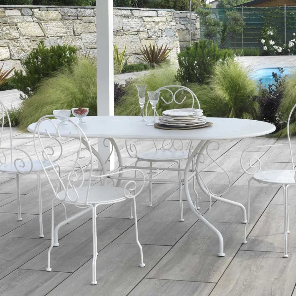 Table de jardin ovale entièrement en métal - Archive Viadurini