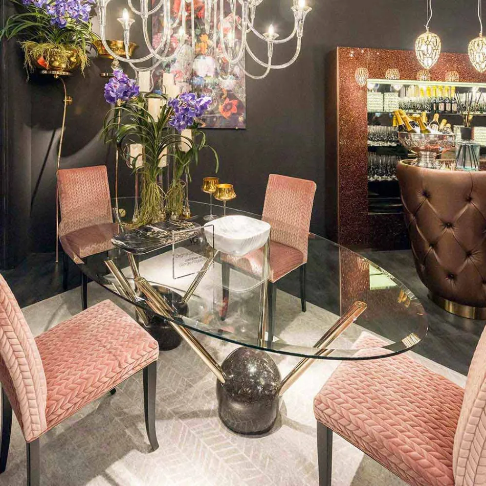 Table design ovale avec plateau en verre 100% Made in Italy Zoe Viadurini