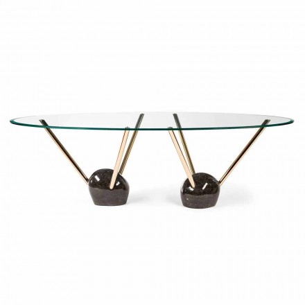 Table design ovale avec plateau en verre 100% Made in Italy Zoe Viadurini