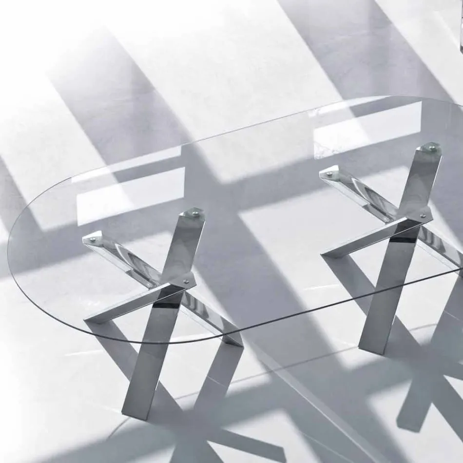 Table design ovale en cristal 280x120cm fabriqué en Italie Arbre Viadurini