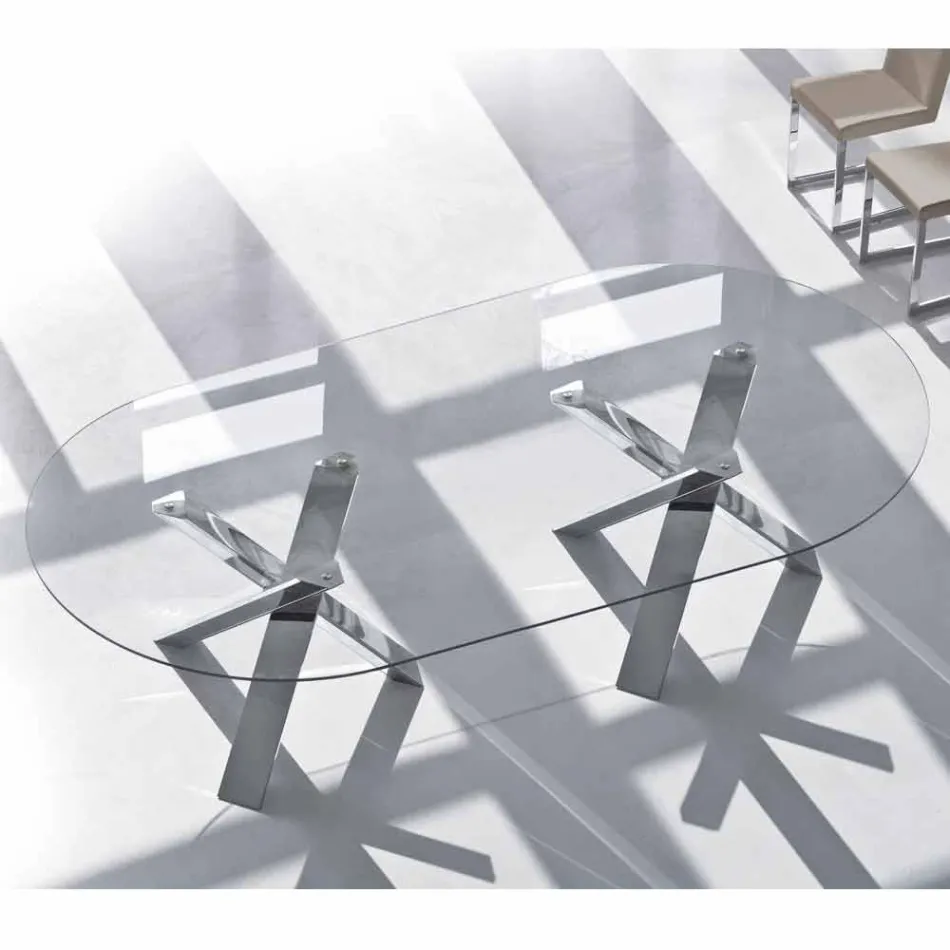 Table design ovale en cristal 280x120cm fabriqué en Italie Arbre Viadurini