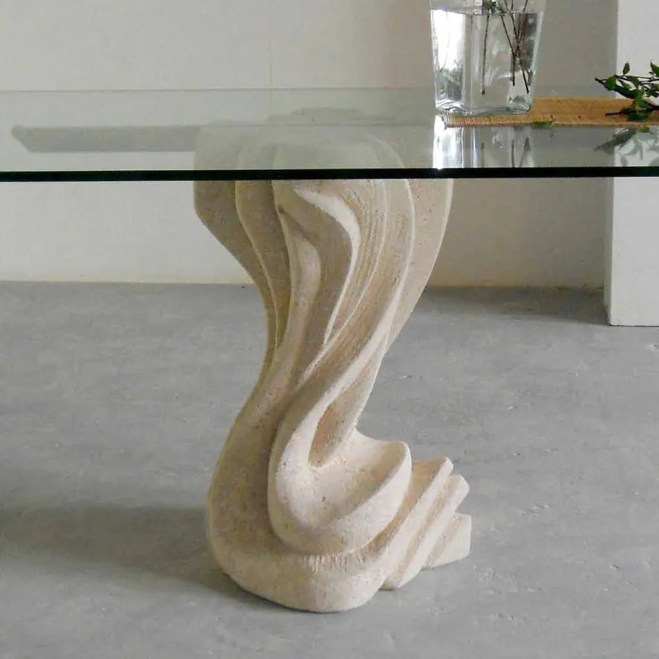 Table ovale en pierre avec plateau en verre Agave design moderne Viadurini