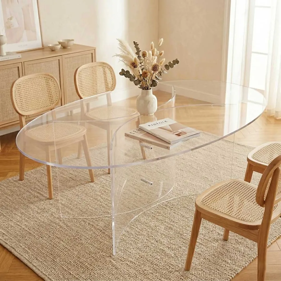Table ovale en plexiglas transparent, fabriquée en Italie - Gabriela Viadurini