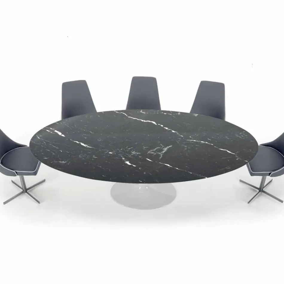 Table ovale moderne en marbre de Carrare ou noir Marquinia fabriquée en Italie – Dollars Viadurini