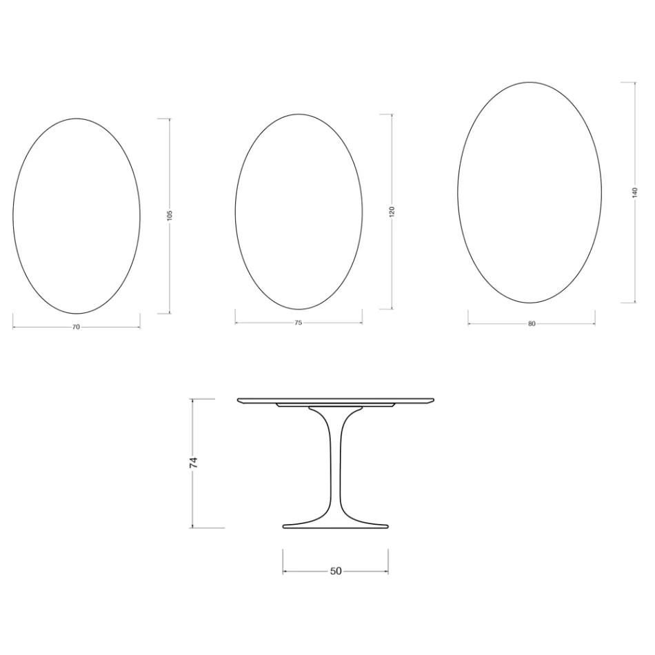 Table ovale Tulipe Saarinen H 74 cm en céramique brillante Florim Calacatta Gold - Écarlate Viadurini