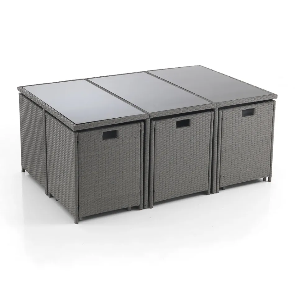 Table d'intérieur et d'extérieur avec 6 chaises à dossier inclinable et 4 poufs - Venir Viadurini