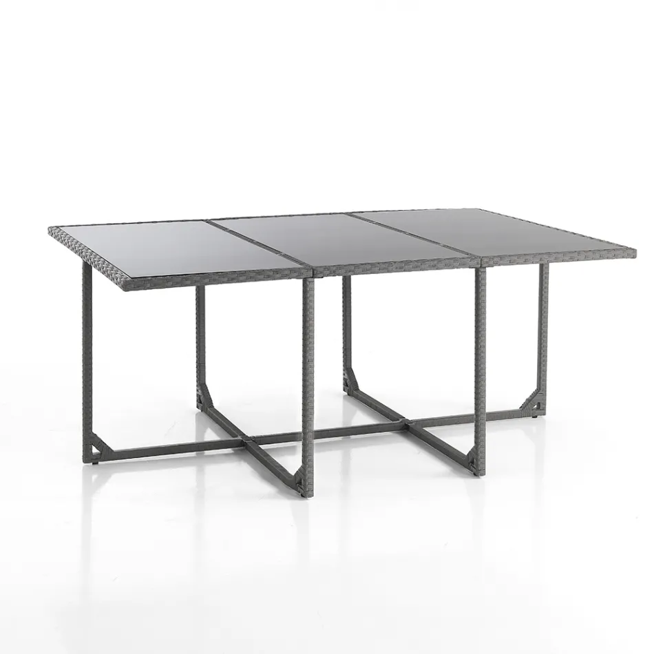 Table d'intérieur et d'extérieur avec 6 chaises à dossier inclinable et 4 poufs - Venir Viadurini