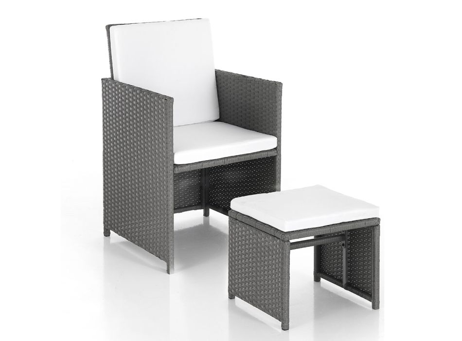 Table d'intérieur et d'extérieur avec 6 chaises à dossier inclinable et 4 poufs - Venir Viadurini