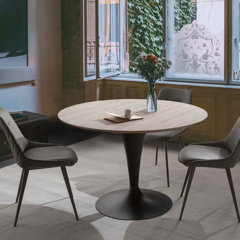 Table de salle à manger avec plateau rond extensible jusqu'à 170 cm - Moreno Viadurini