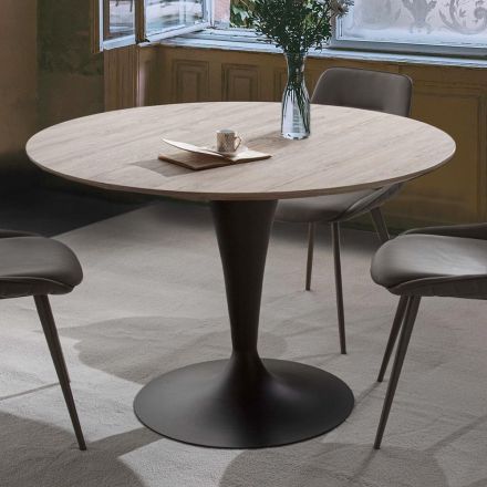 Table de salle à manger avec plateau rond extensible jusqu'à 170 cm - Moreno Viadurini