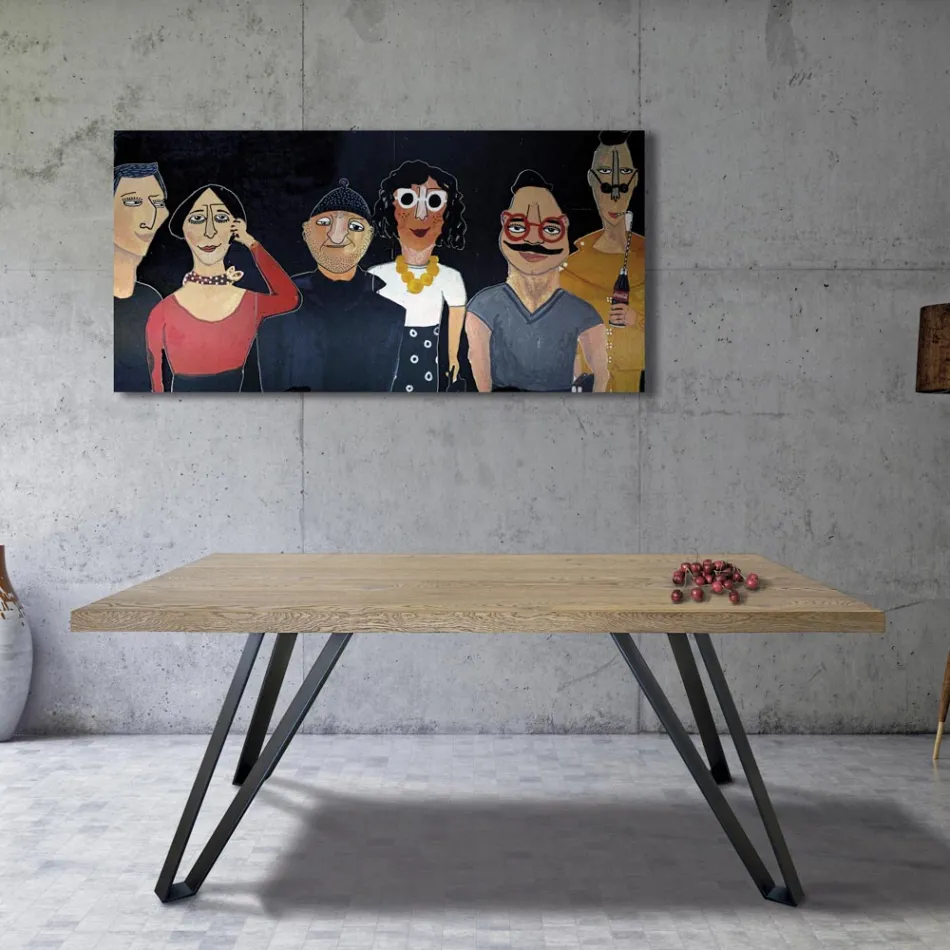 Table plaquée en chêne masellato noué et métal Made in Italy - Luanda Viadurini