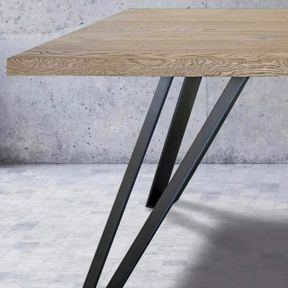 Table plaquée en chêne masellato noué et métal Made in Italy - Luanda Viadurini