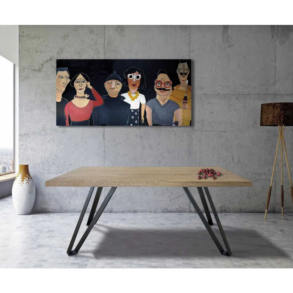 Table plaquée en chêne masellato noué et métal Made in Italy - Luanda Viadurini