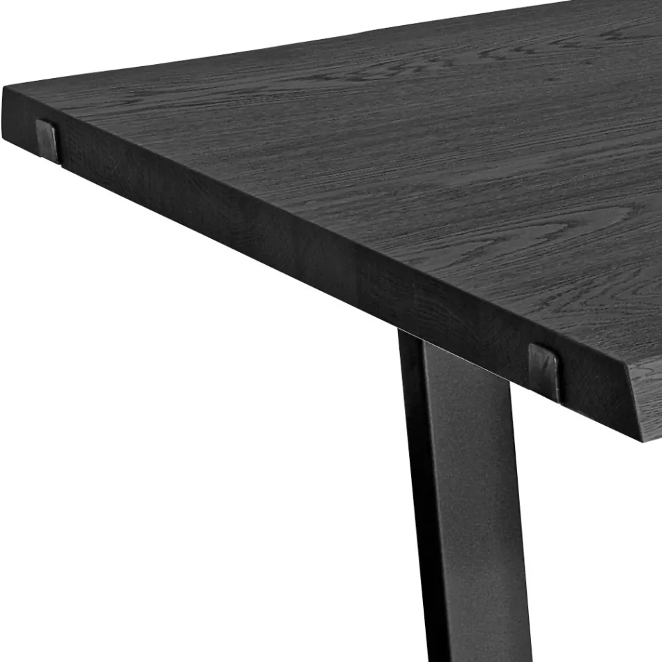Table plaquée en chêne noué carré et base en métal Made in Italy - Pilar Viadurini