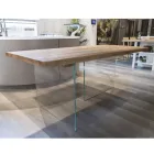 Table plaquée chêne massif et base en cristal Made in Italy - Noelia Viadurini
