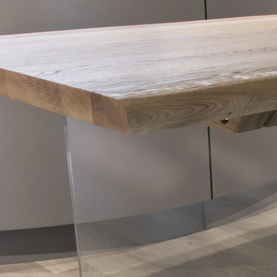 Table plaquée chêne massif et base en cristal Made in Italy - Noelia Viadurini