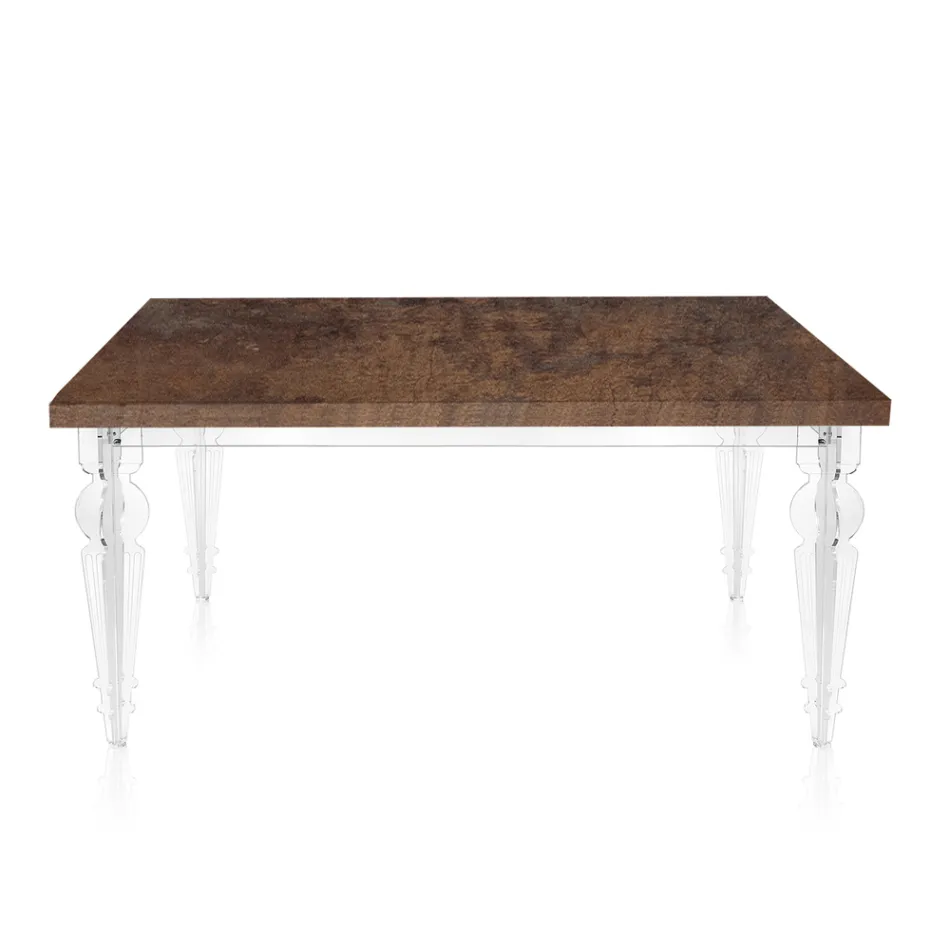 Table à Manger Extensible à 255 cm en Plexiglas et Bois Made in Italy - Françoise Viadurini