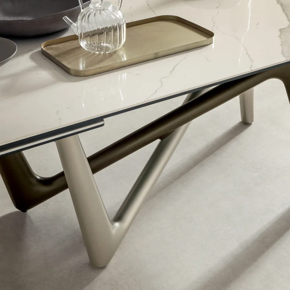 Table à manger extensible jusqu'à 294 cm en céramique polie et polyuréthane - Stalto Viadurini