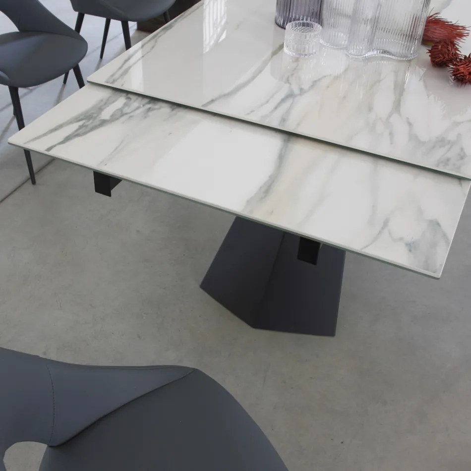 Table à manger extensible jusqu'à 270 cm avec plateau en verre céramique - Trasimeno Viadurini