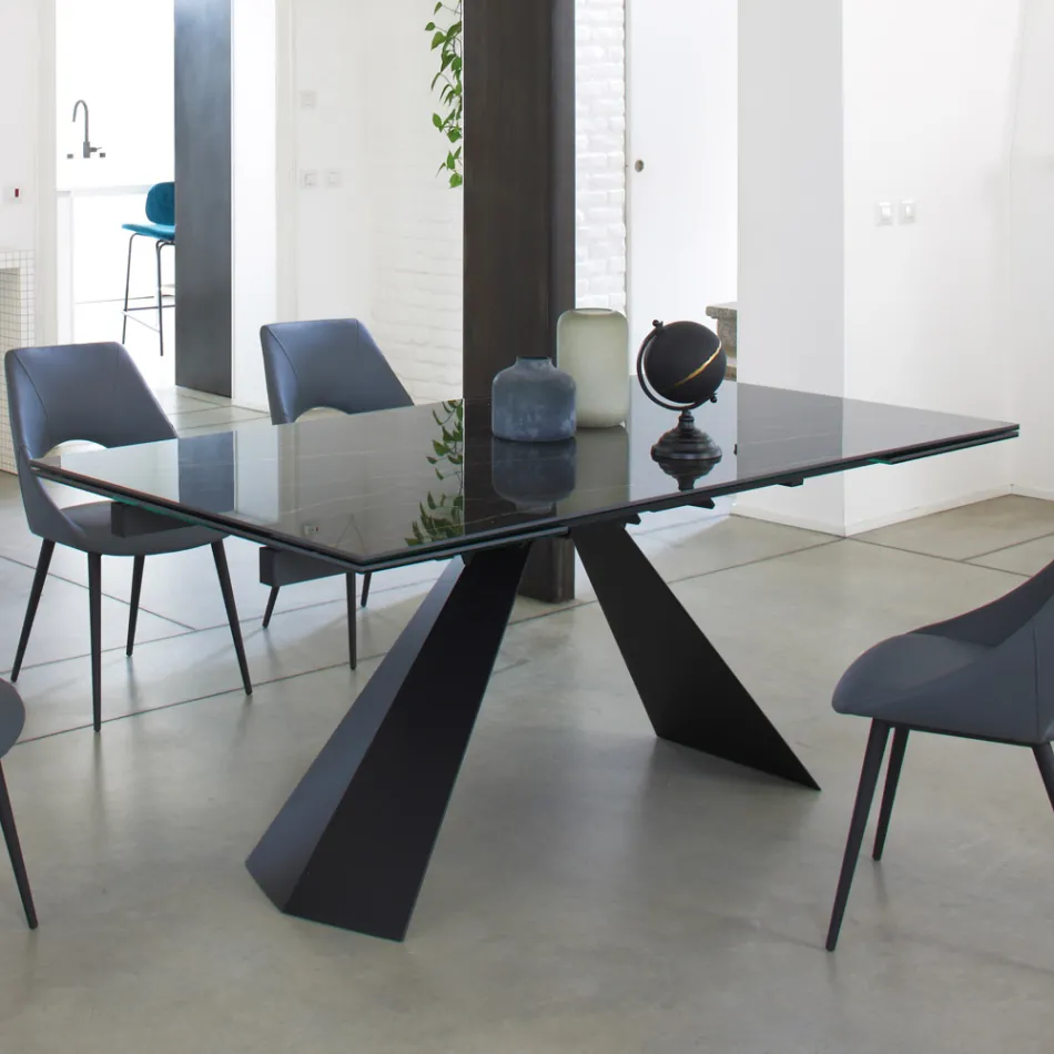 Table à manger extensible jusqu'à 270 cm avec plateau en verre céramique - Trasimeno Viadurini