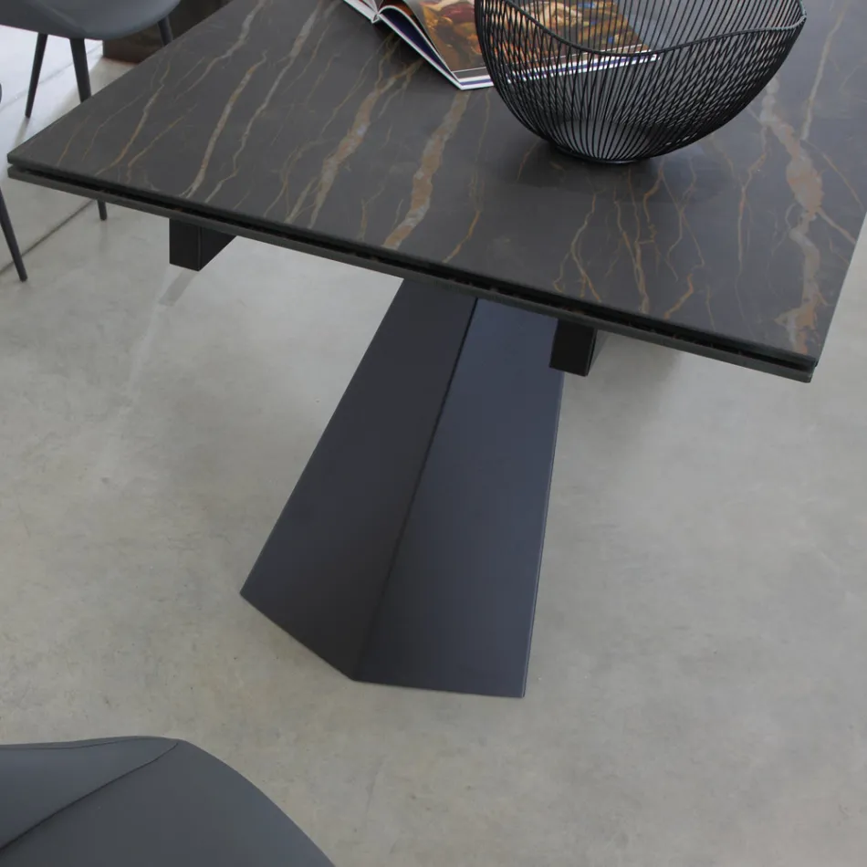 Table à manger extensible jusqu'à 270 cm avec plateau en verre céramique - Trasimeno Viadurini