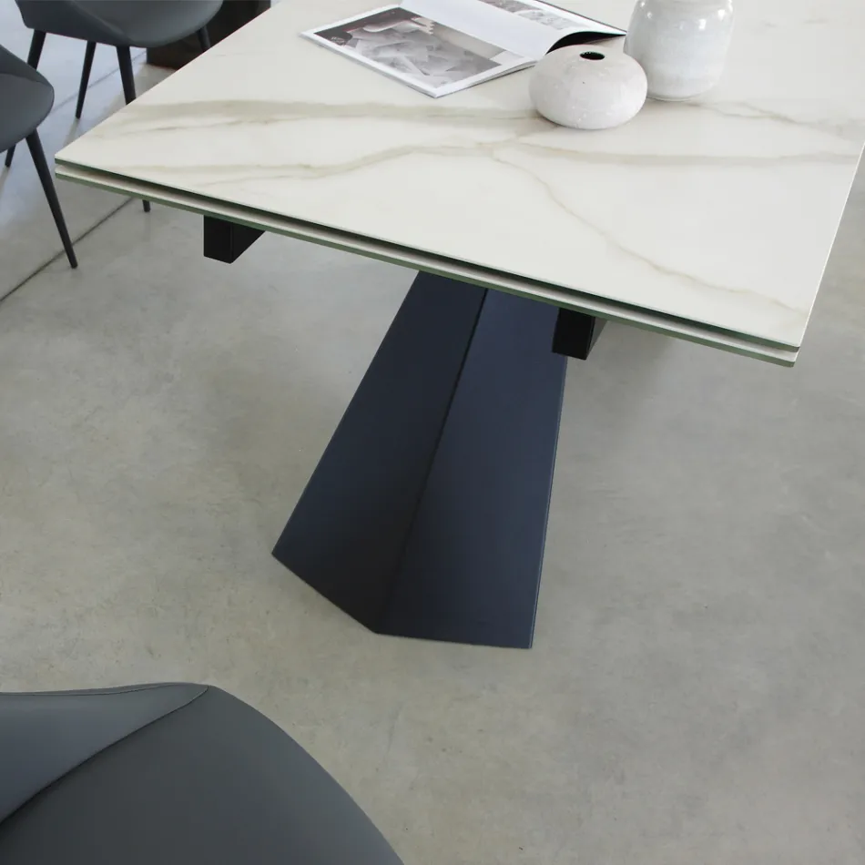 Table à manger extensible jusqu'à 270 cm avec plateau en verre céramique - Trasimeno Viadurini
