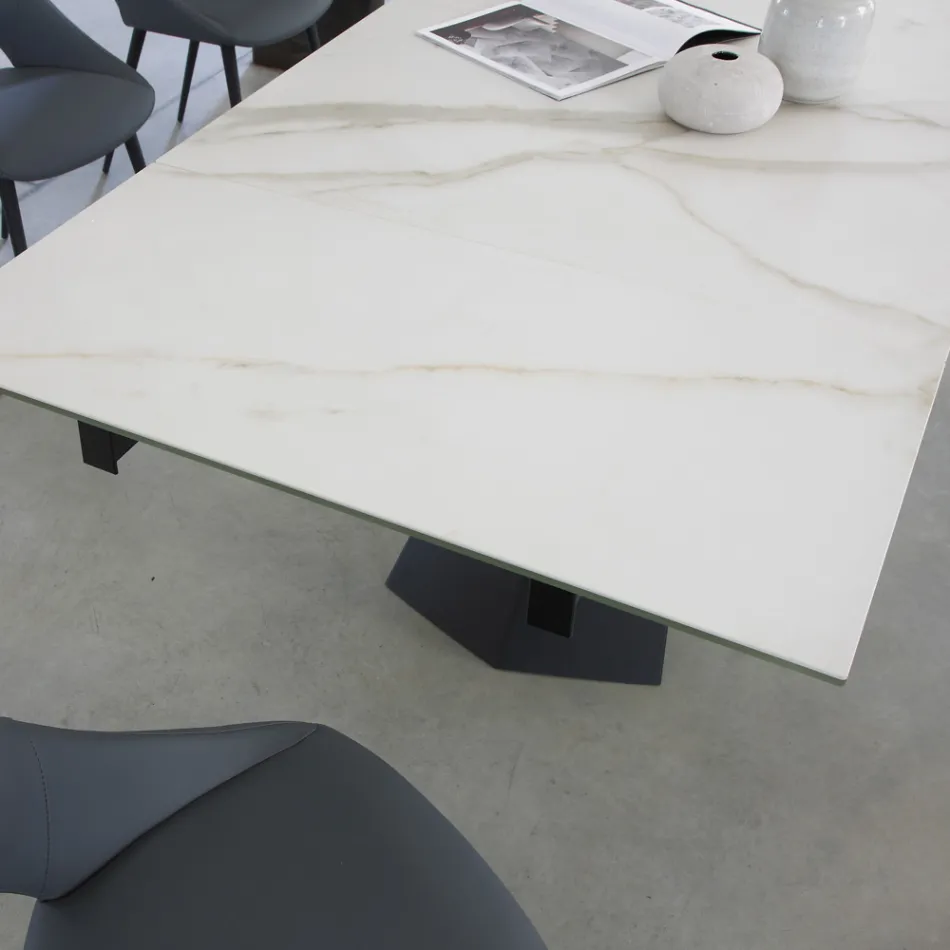 Table à manger extensible jusqu'à 270 cm avec plateau en verre céramique - Trasimeno Viadurini